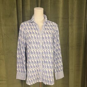 Sigrid Olsen Blue and White 100% cotton Shirt blouse, S